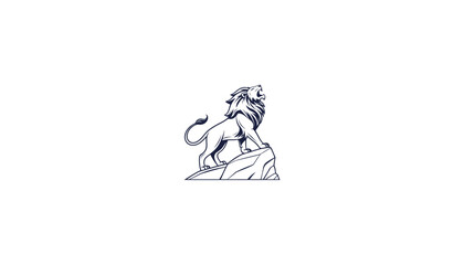 Minimalist White Lion Logo with Bold Outline on Black Background