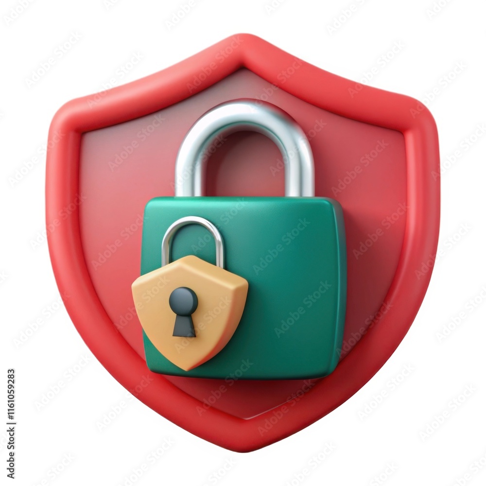 Poster a colorful shield with a padlock symbolizes security and protection, emphasizing safety in digital s