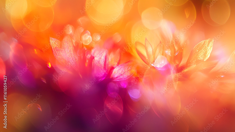 Poster vibrant floral display with colorful bokeh lights creating a dreamy atmosphere