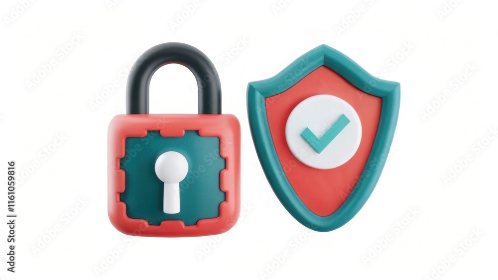Poster a colorful padlock and shield icon, symbolizing security and protection, emphasizing safety in digit