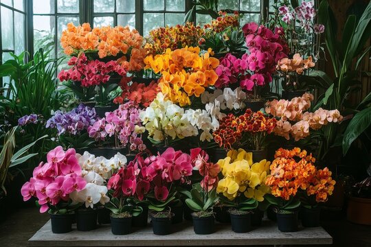 Vibrant display of assorted flowers in a modern setting showcasing colors and textures