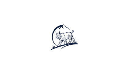 Minimalist White Bobcat Logo with Bold Outline on Black Background