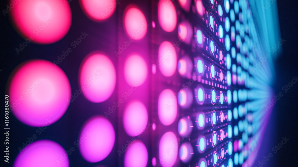 Poster colorful led lights creating a vibrant atmosphere in a dark setting