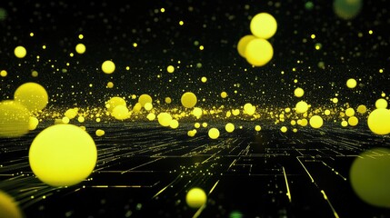 Obraz premium Abstract background with glowing yellow spheres and lines.