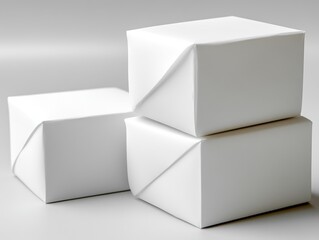 Three plain white boxes stacked with a minimalist design.