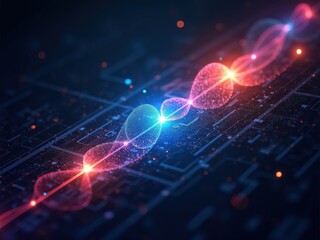 Abstract illustration showcasing the intricate design and functionality of a quantum computer with mesmerizing visual effects and vibrant colors