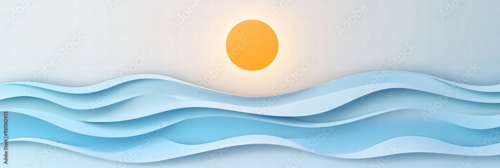 Poster Soft waves and a stylized sun create a calming horizon line with ample space for text or design elements. Generative AI