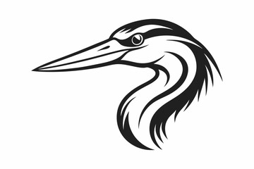 Continuous Line Art Heron Head Icon - Black Silhouette On White Background.