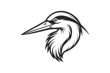 Continuous Line Art Heron Head Icon - Black Silhouette On White Background.