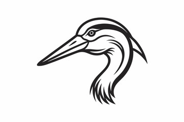 Continuous Line Art Heron Head Icon - Black Silhouette On White Background.