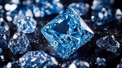 Blue diamond on black background