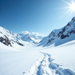 Untouched pristine snow covering a vast, flat landscape , desolate, monochrome