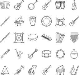 Musical Instruments Icons Strings, Percussion, Woodwinds, and Keys