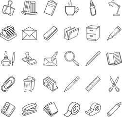 Office Supplies Icons Stationery, Desk Organization, and Workplace Essentials