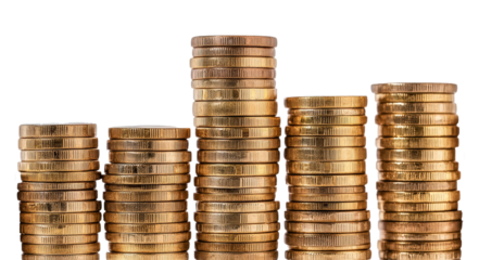 stack of coins gold, isolated, transparent, png, background,