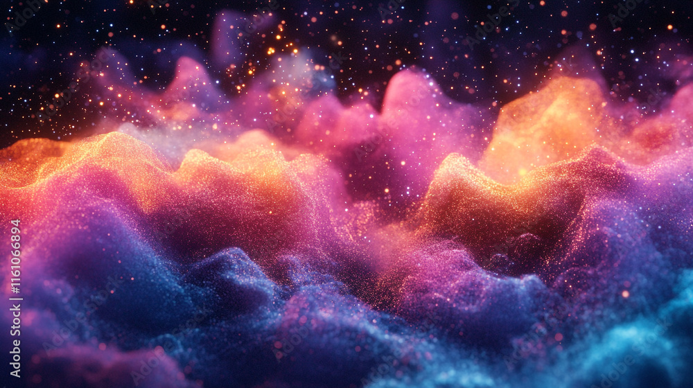 Poster colorful cosmic clouds create a mesmerizing visual display in a digital art piece