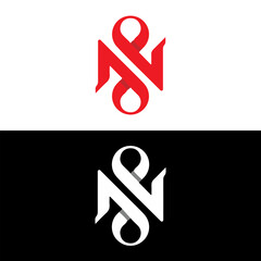 Letter N S icon logo design template. creative initial S N symbol inspiration. 2 colar red and white logo
