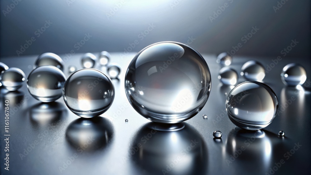 Aufkleber Reflective Spheres Scattered on a Smooth Surface, Creating a Mesmerizing Display of Light and Depth