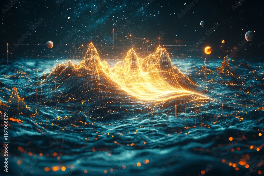 Poster glowing divine architect is sketching universe beams of light against celestial background. scene fe