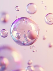 Bubble cluster with purple and clear spheres