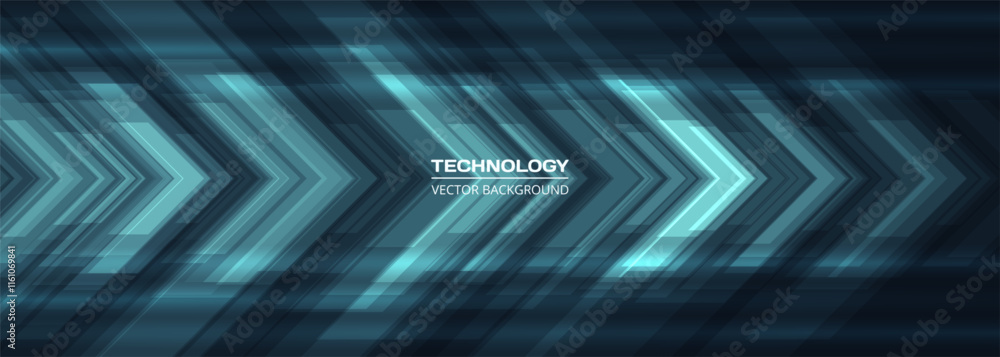 Aufkleber blue technology arrows on dark futuristic abstract background. high-speed movement concept dynamic m