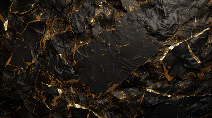 Obraz premium Close-up of a luxurious abstract texture with flowing black and gold background