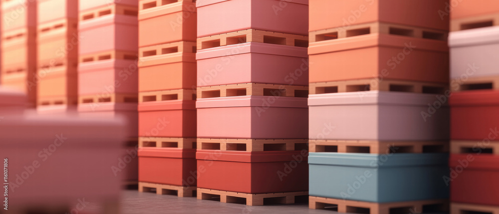 Poster inventory management order planning. colorful stacked boxes create an organized storage display in a