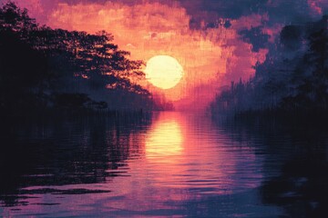 pixel effects ripple into surreal radiant visual dreamscapes., Generative AI