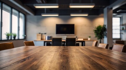 table top on office room blur background