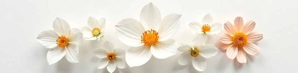 Fototapeta premium Simple yet striking white and orange flower centerpiece, white, minimalist