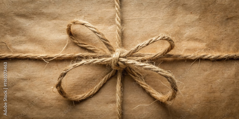 Leinwandbilder a close up of a simple yet elegant bow tied with twine on a piece of rustic brown paper.