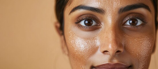 Indian woman assessing skin hyperpigmentation with advanced technology in spa setting emphasizing beauty treatments for diverse skin tones