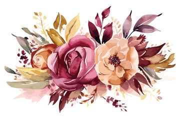 Rose Seamless vertical border floral illustration watercolor painting Abstract white background.