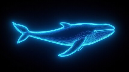 Neon Whale Illustration Glowing Brightly Against a Dark Background