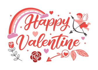 Happy Valentines Day Typography Lettering Text, Handwritten valentine vector art illustration, Happy Valentine day greeting card calligraphic illustration isolated on white background.