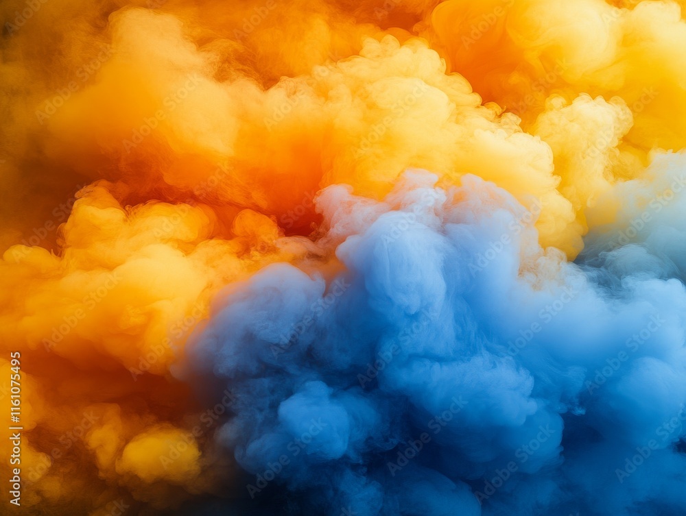 Poster a vibrant blend of colorful smoke or fog creating an abstract, dynamic visual effect.