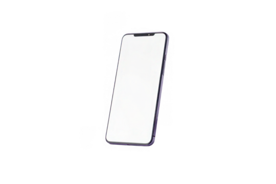 A modern smartphone with a sleek, minimalist design, showcasing its thin profile, rounded edges, large white screen, transparent background, and metallic frame.