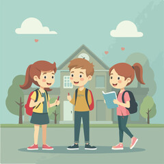 Students going school illustration vector design, Students school vector design