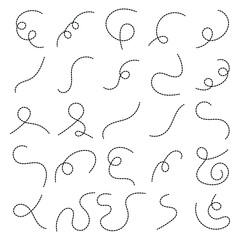 Hand drawn dotted lines path on white background. Curved dotted line, Path travel dotted line trip dashed trace destination. Vector illustration. EPS 10ration