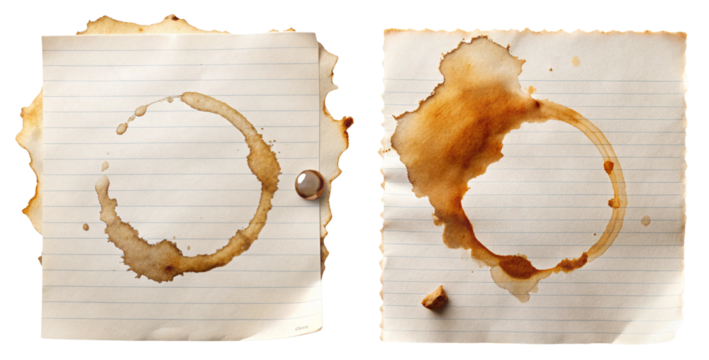 Paper sheet with coffee stain isolated on transparent background. - Powered by Adobe