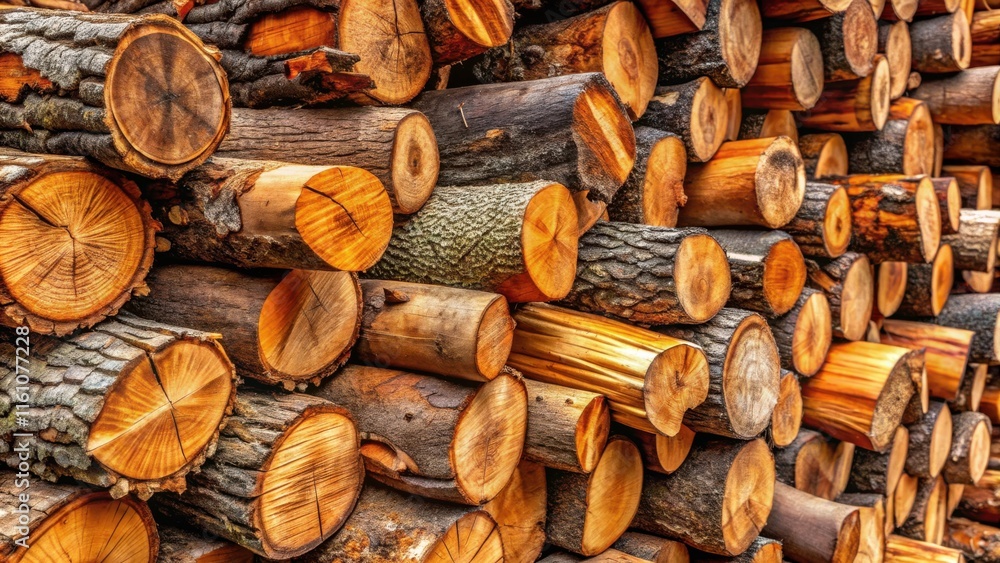 Aufkleber A close-up view of a neatly stacked pile of firewood, showcasing the intricate patterns and textures of the cut logs, highlighting the natural beauty of wood.