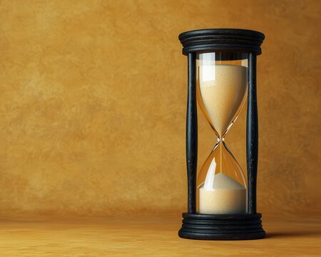 Simplistic hourglass with glowing sand, representing the importance of time in achieving life s purpose