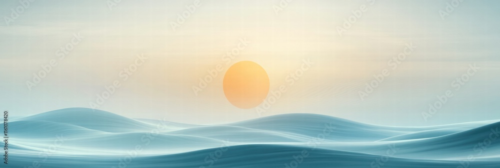 Poster Vibrant sun setting over tranquil waves creating a peaceful horizon in soft colors. Generative AI