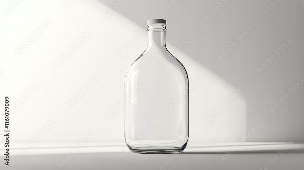 Poster elegant transparent glass bottle mockup with simple design on neutral background for branding and pr