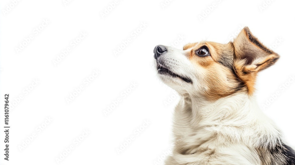 Aufkleber corgi dog gazing upward with empty copyspace for text or design elements in a clean white background