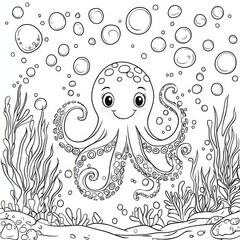 Fototapeta premium Adorable Octopus Coloring Page 