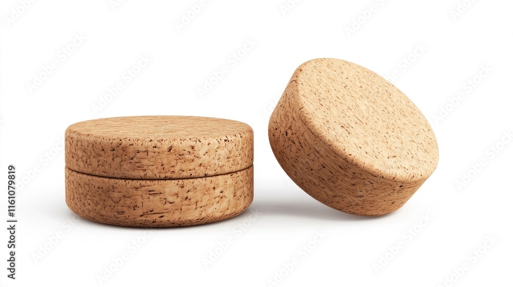Poster cork stopper on white background with empty copyspace for branding or packaging design featuring a c