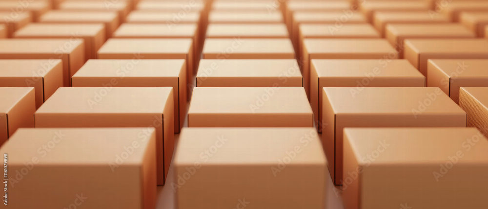 Poster inventory management order planning. rows of identical, light orange boxes arranged neatly in a grid