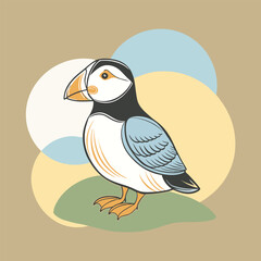 Obraz premium Hand Drawn Puffin Cartoon Illustration Art.