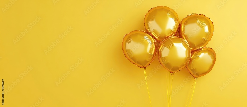 Poster gold 50th anniversary balloons on a bright yellow background with ample empty space for text or desi